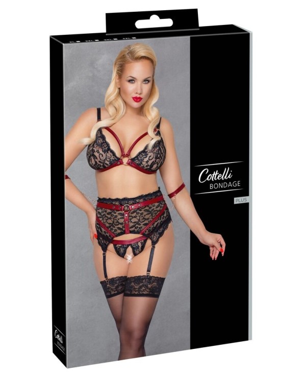 Set Pizzo Nero e Eco Pelle Rossa - Cottelli Bondage