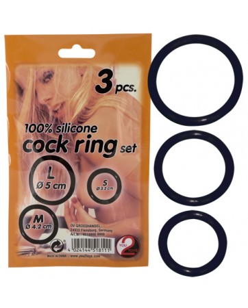 Cock Ring Set di 3 anelli neri in silicone