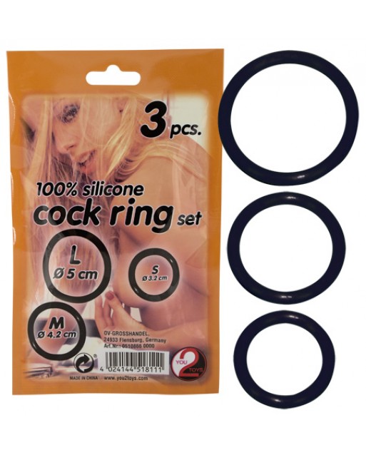 Cock Ring Set di 3 anelli neri in silicone