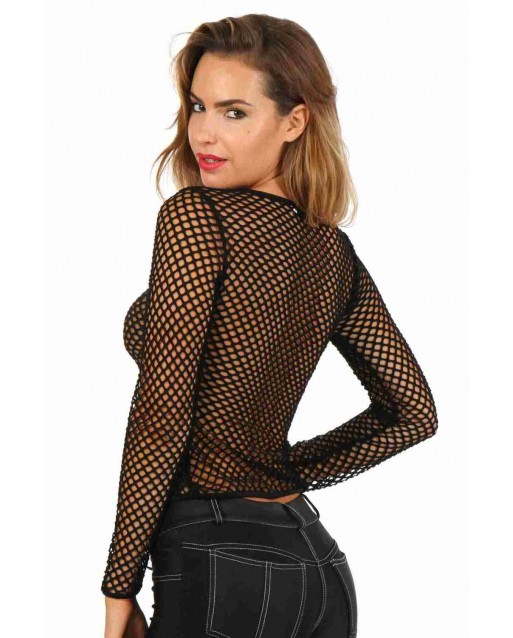 Top nero a rete con manica lunga - SPAZM