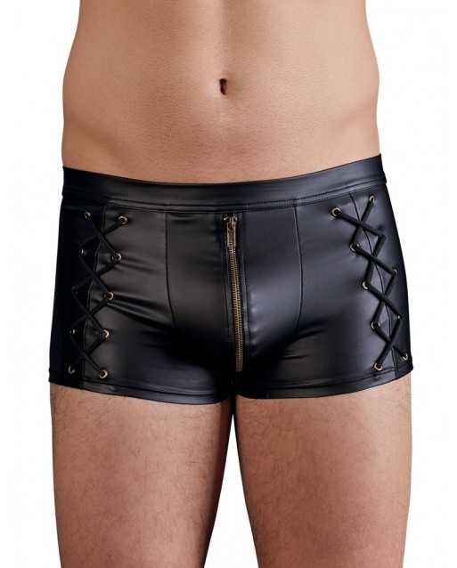 Boxer nero wetlook, con cerniera e cuciture intrecciate - Nek