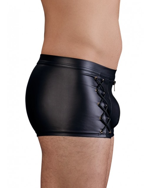 Boxer nero wetlook, con cerniera e cuciture intrecciate - Nek
