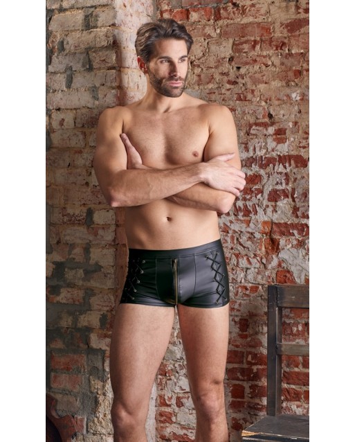 Boxer nero wetlook, con cerniera e cuciture intrecciate - Nek
