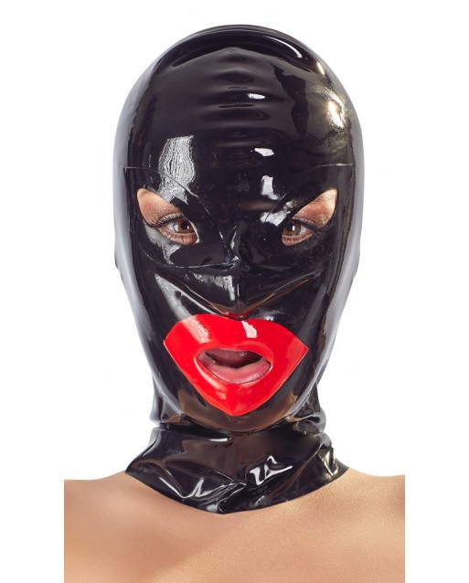 Maschera nera in lattice con labbra evidenziate