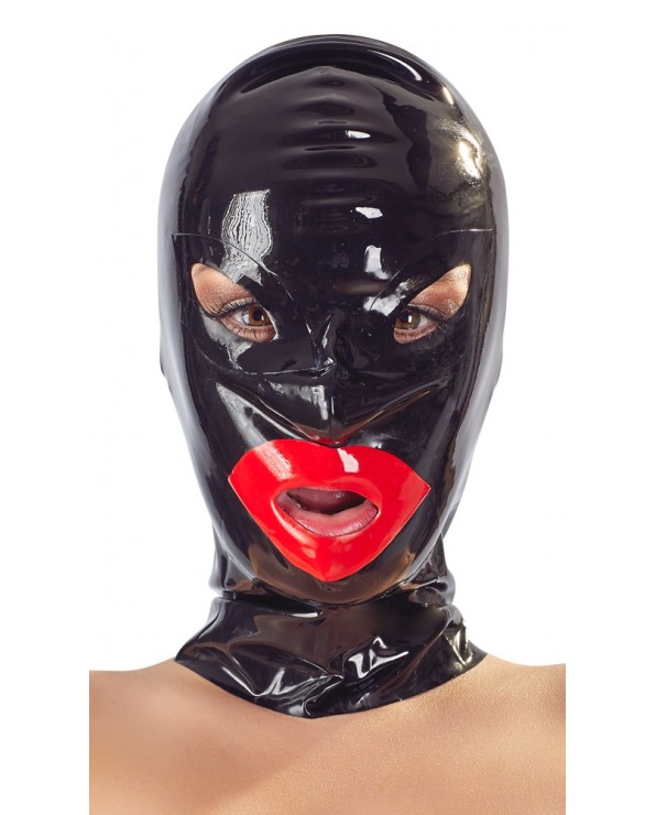 Maschera nera in lattice con labbra evidenziate